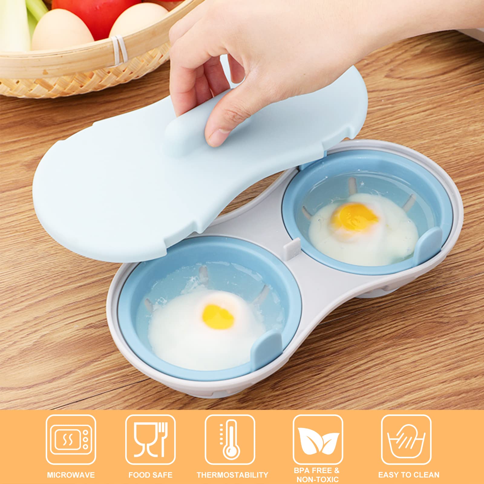 Egg Poacher Microwave Egg Cooker, 2 Cavity Edible Silicone Double Drain Poached Egg Cups, Microwave Egg Poacher Kitchen Cooking Gadgets