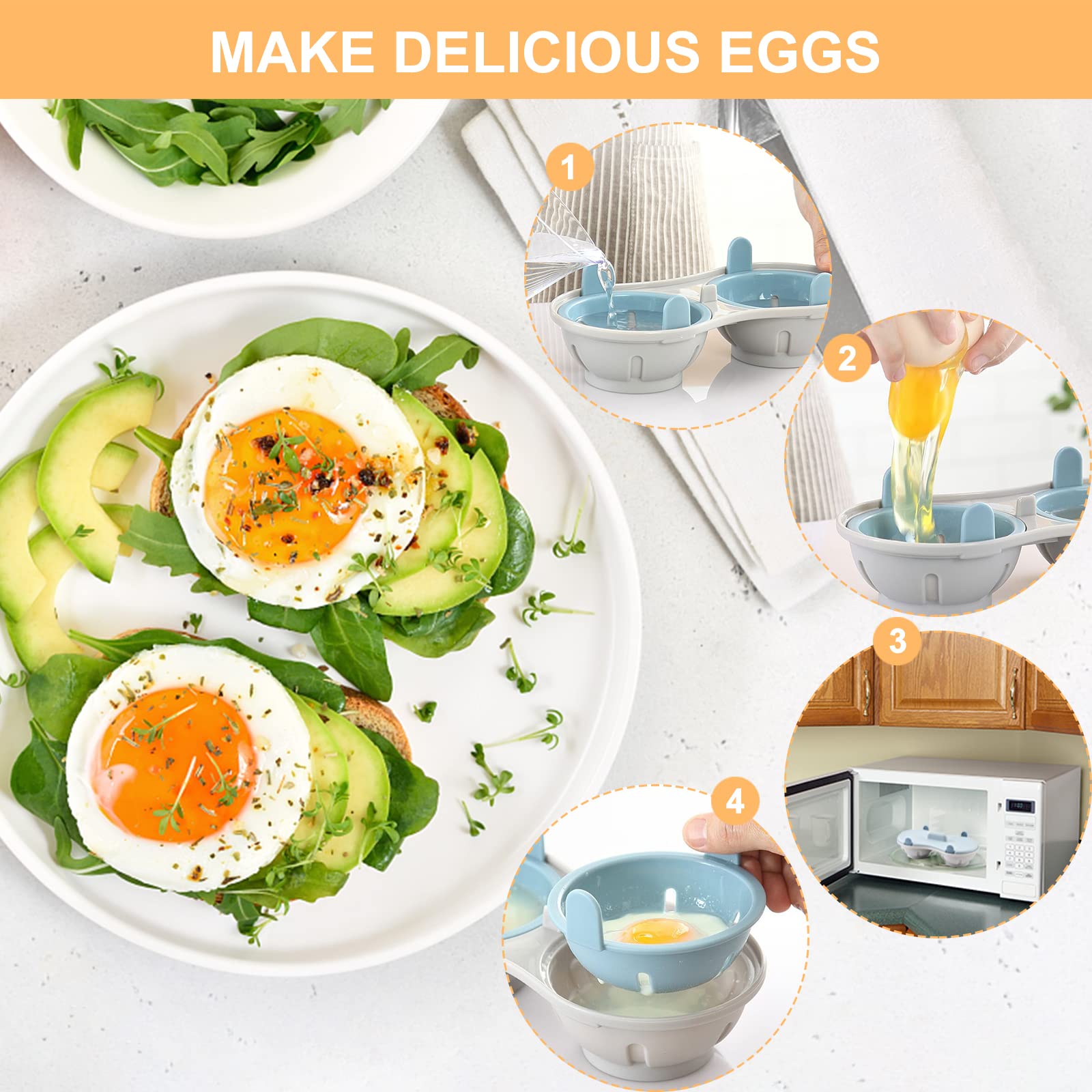 Egg Poacher Microwave Egg Cooker, 2 Cavity Edible Silicone Double Drain Poached Egg Cups, Microwave Egg Poacher Kitchen Cooking Gadgets