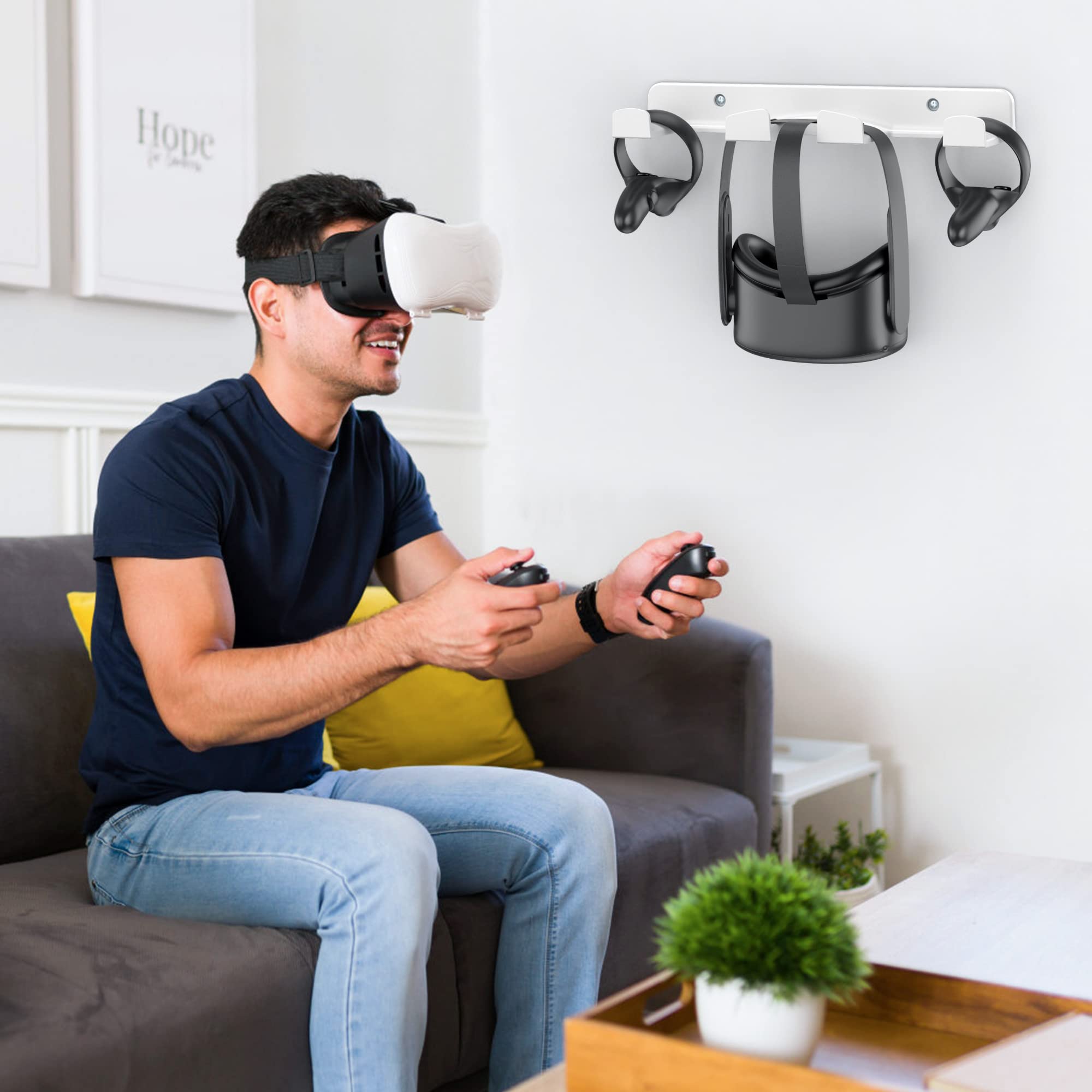 HomeMount VR Wall Mount Storage Stand Hook-for Meta/Oculus Quest 2/Quest/Rift/Rift S/Valve Index/HTC Vive/HP Reverb G2/ PlayStation VR Headsets, Gaming Controller Hanger Space Saving（White）