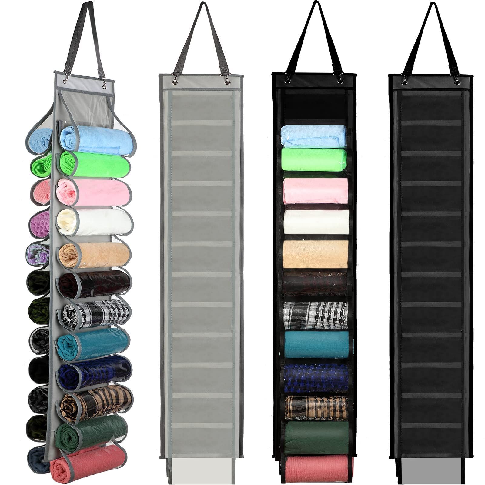 Boao 4 Pack Legging Organizer for Closet Legging Storage Hanger Hanging with 24 Compartments Hanging Legging Holder Organizer T Shirts Clothes Roll Holder for Yoga Leggings Clothes Roll