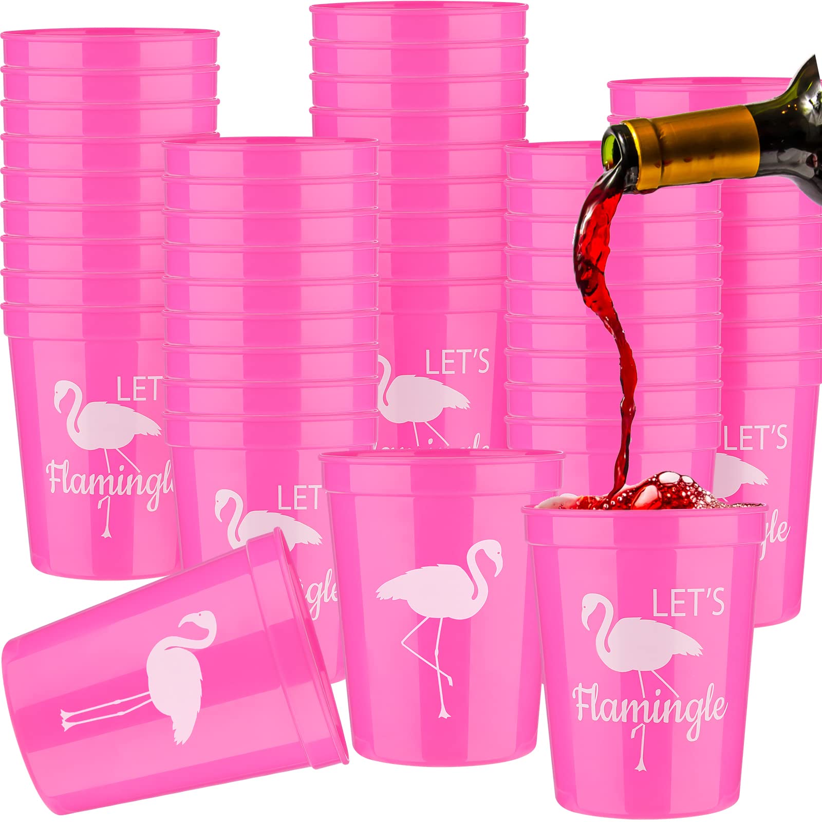 Sabary 32 Pcs Let's Flamingle Cups 16 oz Stadium Reusable Party Cups for Flamingo Party Supplies, Birthday Party, Bachelorette Party, and Bridal Showers (Pink)