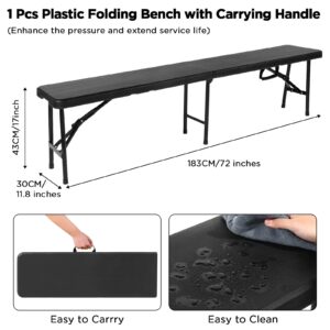 Black Folding Bench 6 Feet Plastic Outdoor Bench Portable Folding Bench Seat Foldable Bench Seating with Carrying Handle for Dining Camping Picnic BBQ Sports Garden Indoor Outdoor Patio Activities