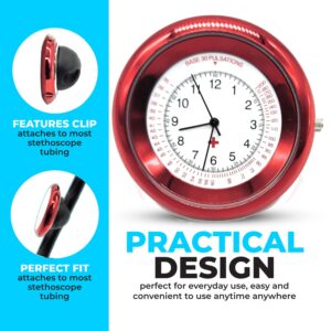 Nurse Stethoscope Watch - Lightweight Metal Frame- Attaches Directly to Stethoscope for All Medical Professionals - Red