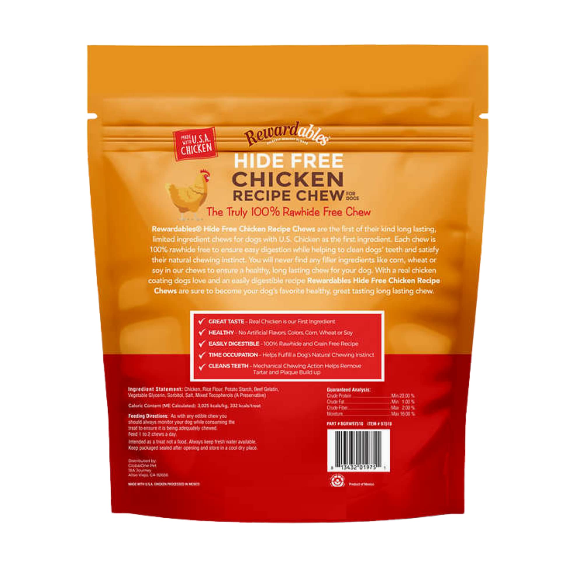 P2P Hide Free Chicken Recipe Chew for Dogs, 100% Rawhide Free Chews, Natural Dog Treats, Easily Digestible Large Rolls, Dental Sticks Pet Food Supplies, 2.4 Lb Bags(2 Pack)