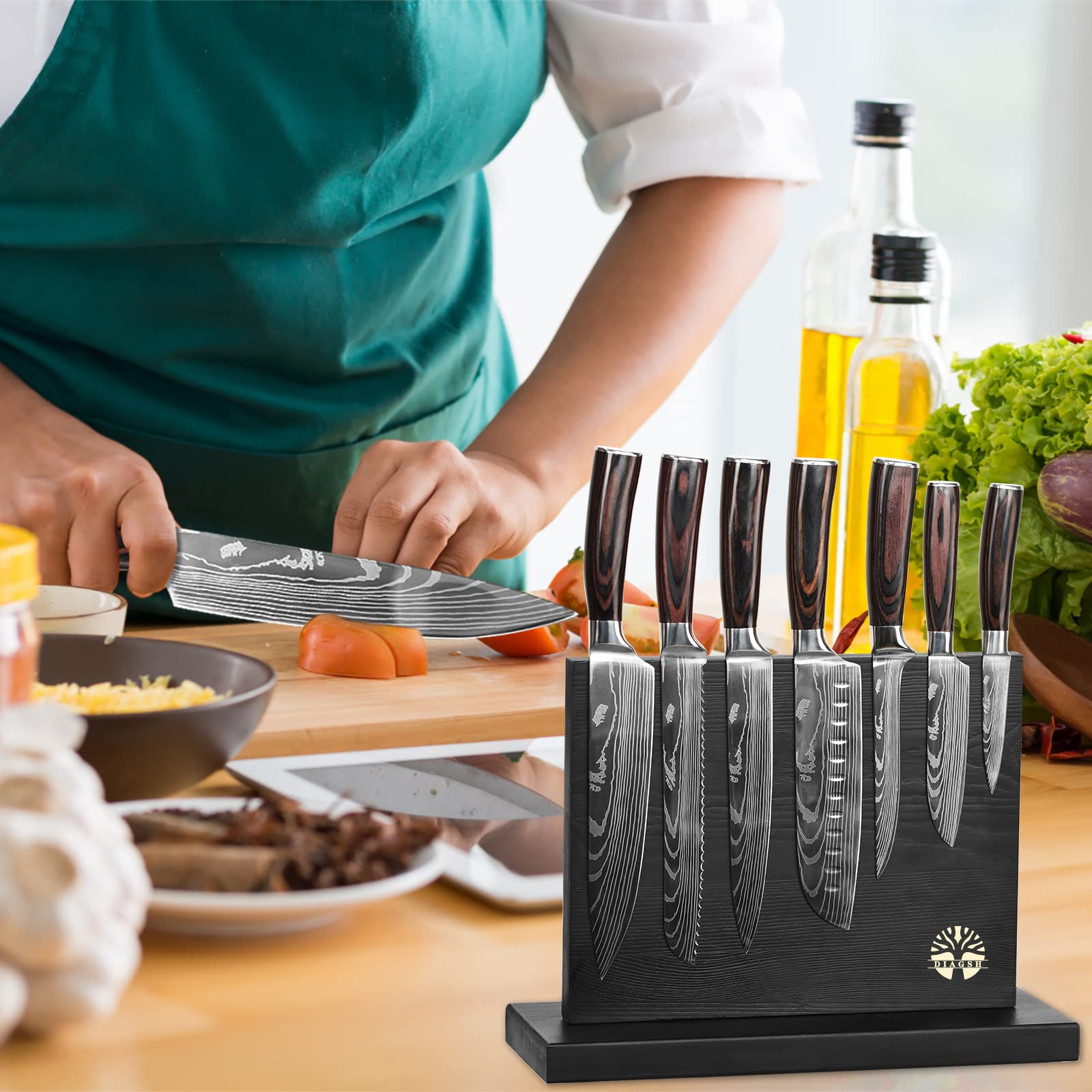 Diagsh 7-Piece Kitchen Knife Set with Magnetic Block - High Carbon Stainless Steel, Hand-Forged, Dishwasher Safe - Professional Kitchen Knives Set with Block, Versatile Knife Block Sets for Kitchen