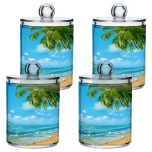 xigua Sea Beach Qtip Holder 2 Pack, 14 oz Apothecary Jars Bathroom Vanity Organizer Canister for Qtips,Cotton Swabs,Cotton Balls,Cosmetic Pads,Flossers,Bath Salts