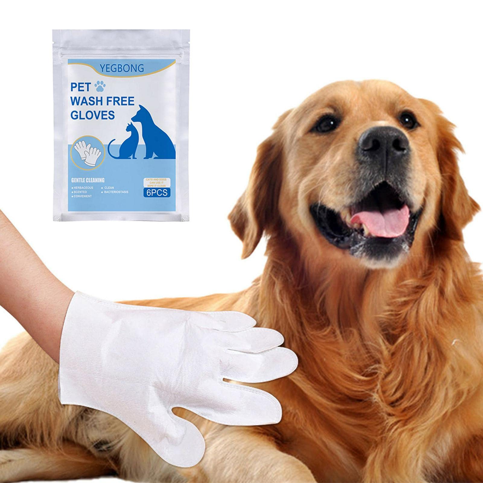 Kakalote Cleaning Glove for Dog and Cat, 6pcs Wipes Gloves for Dog and Cat Fur Face, Ear, Eye, Paws Cleaning Wipes Pet WashFree Gloves, Grooming Wipes for Pet No Rinse Thick Dog Wipes Gloves