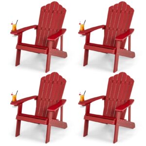 giantex outdoor adirondack chair - oversized patio chairs w/hidden cup holder, realistic wood grain, 380 lbs weight capacity, weather resistant firepit chairs for backyard, garden (4, red)