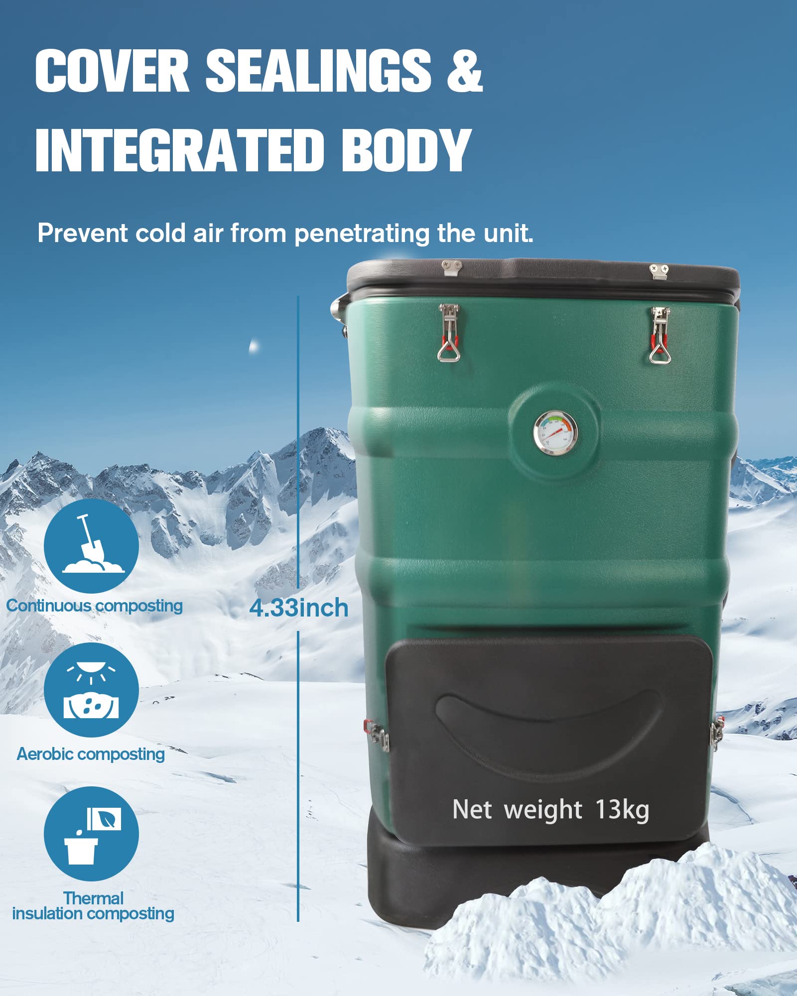 Insulated Compost Bin with Ventilation System - Quickly Composting All Year Round,A Reservoir at The Bottom Design to Collect The Leachate (Green)