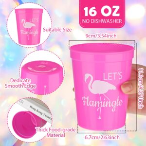 Sabary 32 Pcs Let's Flamingle Cups 16 oz Stadium Reusable Party Cups for Flamingo Party Supplies, Birthday Party, Bachelorette Party, and Bridal Showers (Pink)