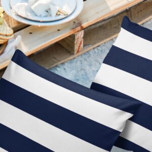 Nautical Stripe Outdoor Waterproof Throw Pillow Covers, Decorative Pillowcases Polyester Cushion Covers for Garden Patio Tent Sofa Couch Pack of 2 16x16 inch, Navy Blue White Stripes