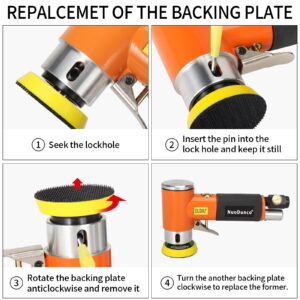 NuoDunco 1/2/3 Inch Mini Random Orbital Air Sander Kit Industrial Grade Pneumatic Sander for Auto Body Work with 60 Pcs 1"2"3" Hook & Loop Sanding Discs for Metal & Woodworking
