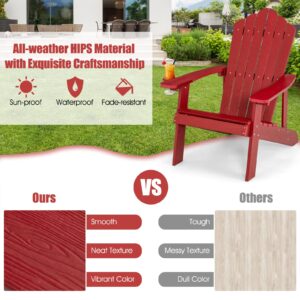 Giantex Outdoor Adirondack Chair - Oversized Patio Chairs w/Hidden Cup Holder, Realistic Wood Grain, 380 LBS Weight Capacity, Weather Resistant Firepit Chairs for Backyard, Garden (4, Red)