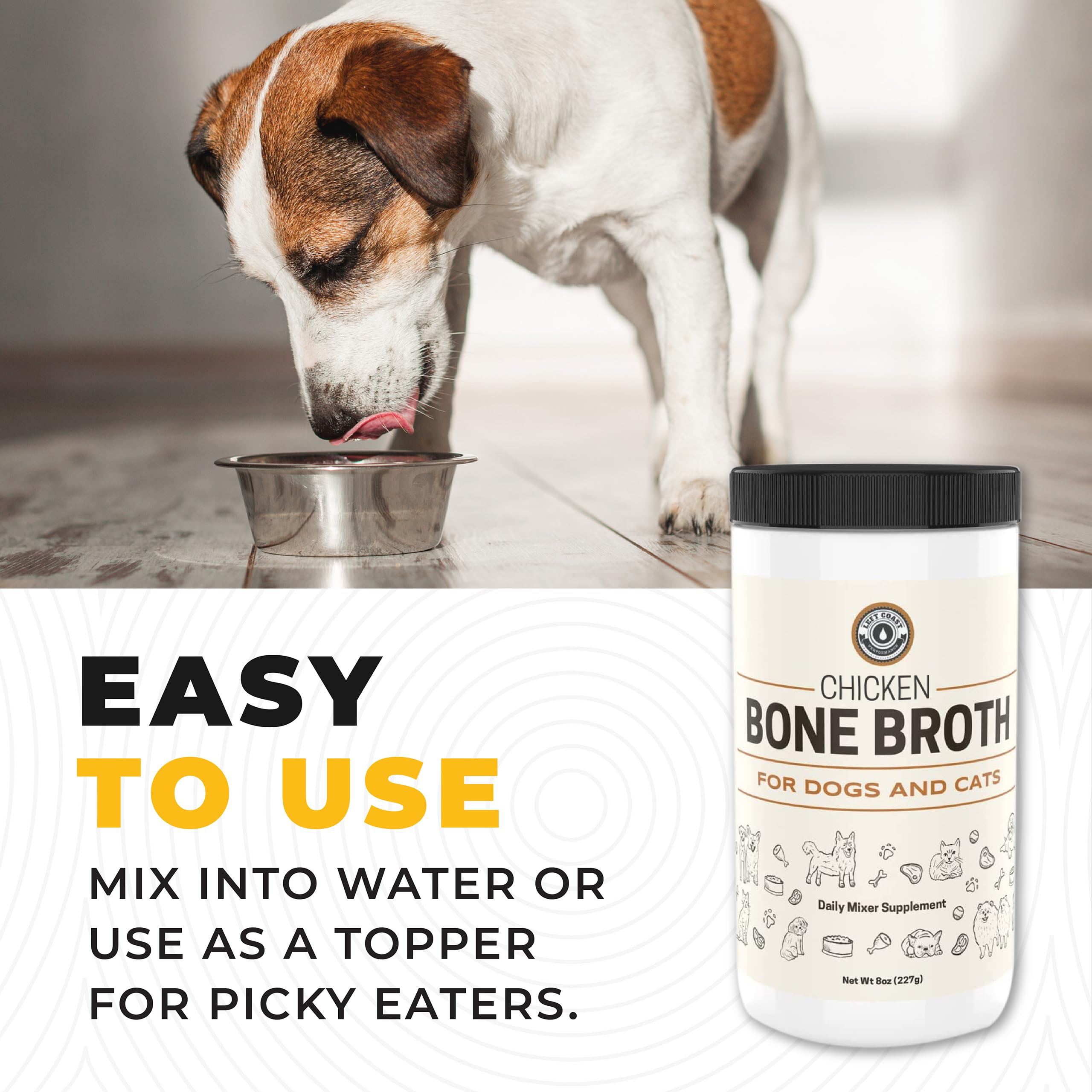 8oz Chicken Bone Broth Powder for Dogs and Cats – Premium Human Grade Chicken Broth Topper for Picky Eaters –Supports Joints and Gut Health – Bone Broth for Cats - Dog Food Toppers For Dry Food