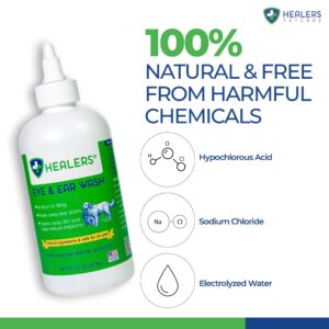 HEALERS PetCare 2 in 1 Eye & Ear Wash - Rapid Healing of Cuts, Burns - All Natural & Anti- Inflammatory- Reduces Redness - 8oz - for All Dogs & Cats. (8oz)