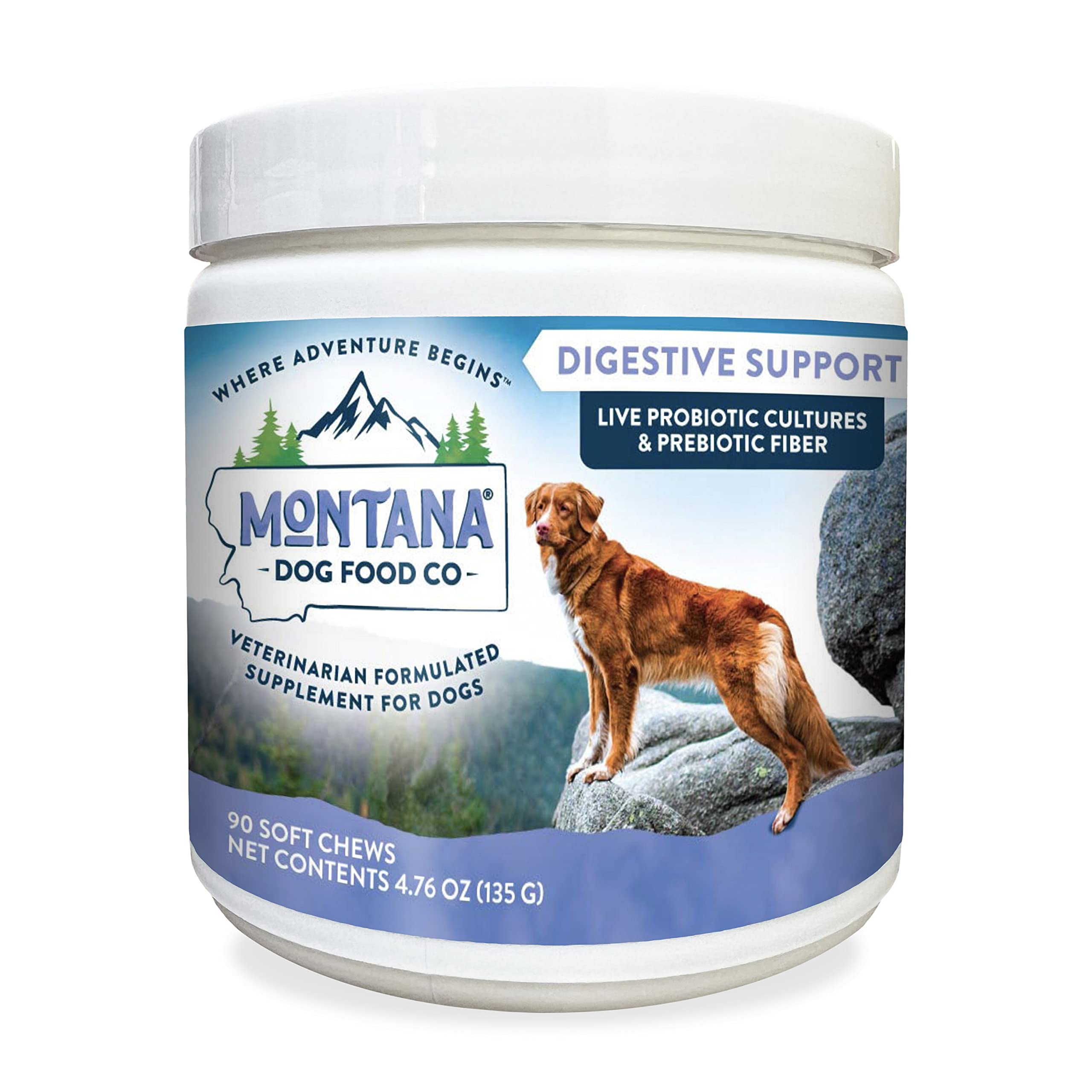 Montana Dog Food Co. Digestive Health Supplement for Dogs – Savory Duck Soft Chew with Prebiotics and Probiotics, – Supports Gut Flora & Intestinal Well-Being – Vet Formulated, USA-Made, 90 Soft Chews