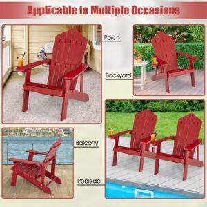 Giantex Outdoor Adirondack Chair - Oversized Patio Chairs w/Hidden Cup Holder, Realistic Wood Grain, 380 LBS Weight Capacity, Weather Resistant Firepit Chairs for Backyard, Garden (4, Red)