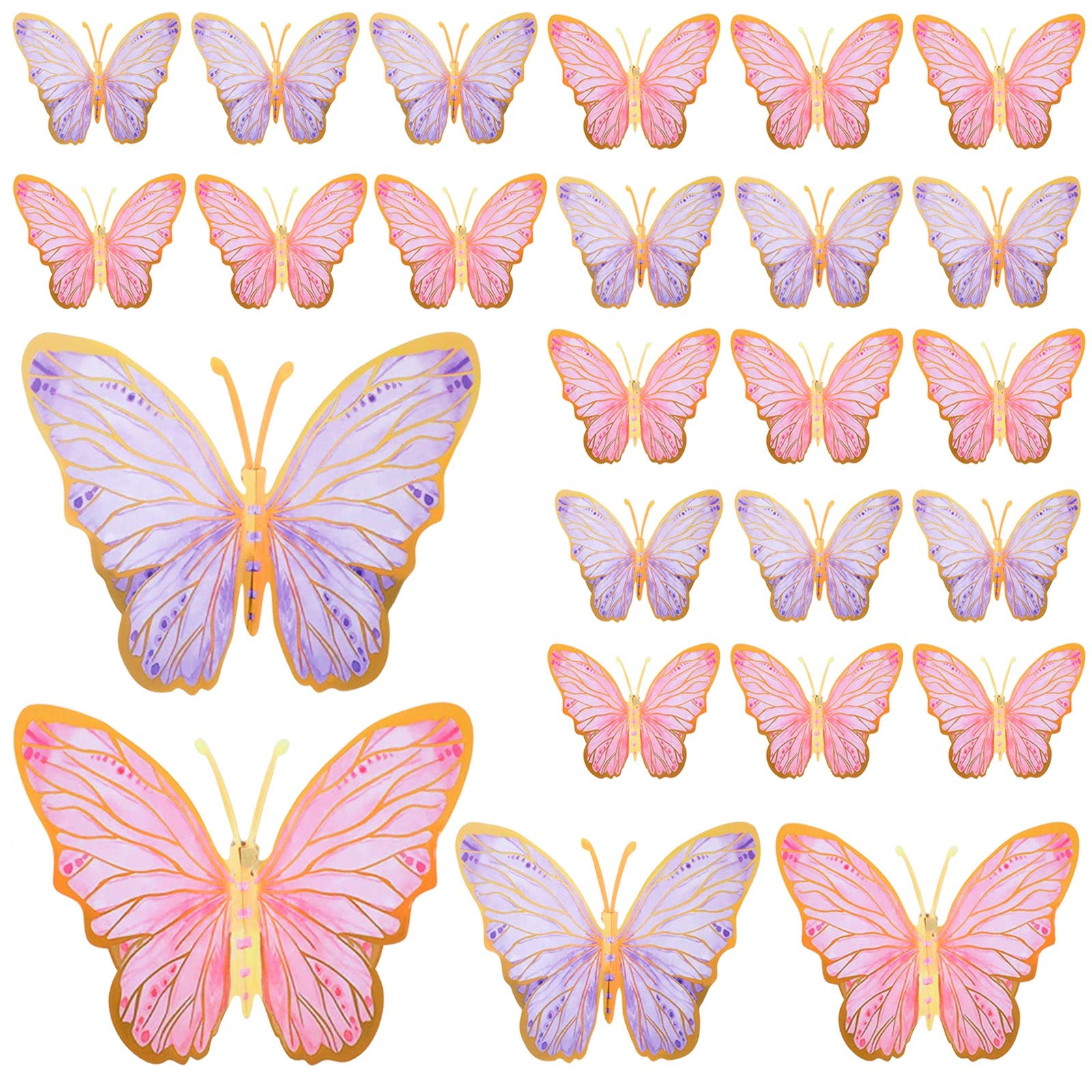 Outus 48 Pcs Christmas Butterfly Party Decoration Butterfly Baby Shower Centerpieces for Tables Large Paper Butterfly Table Toppers Centerpieces Wall Decor for Birthday Party Supplies(Pink, Purple)