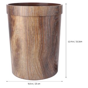 VICASKY Bathroom Wastebasket Farmhouse Container - Trashcan Vintage Wood Grain Bathroom Trash Can 10L Round Wastebasket Farmhouse Garbage Container Waste Retro Modern Small Basket Brown