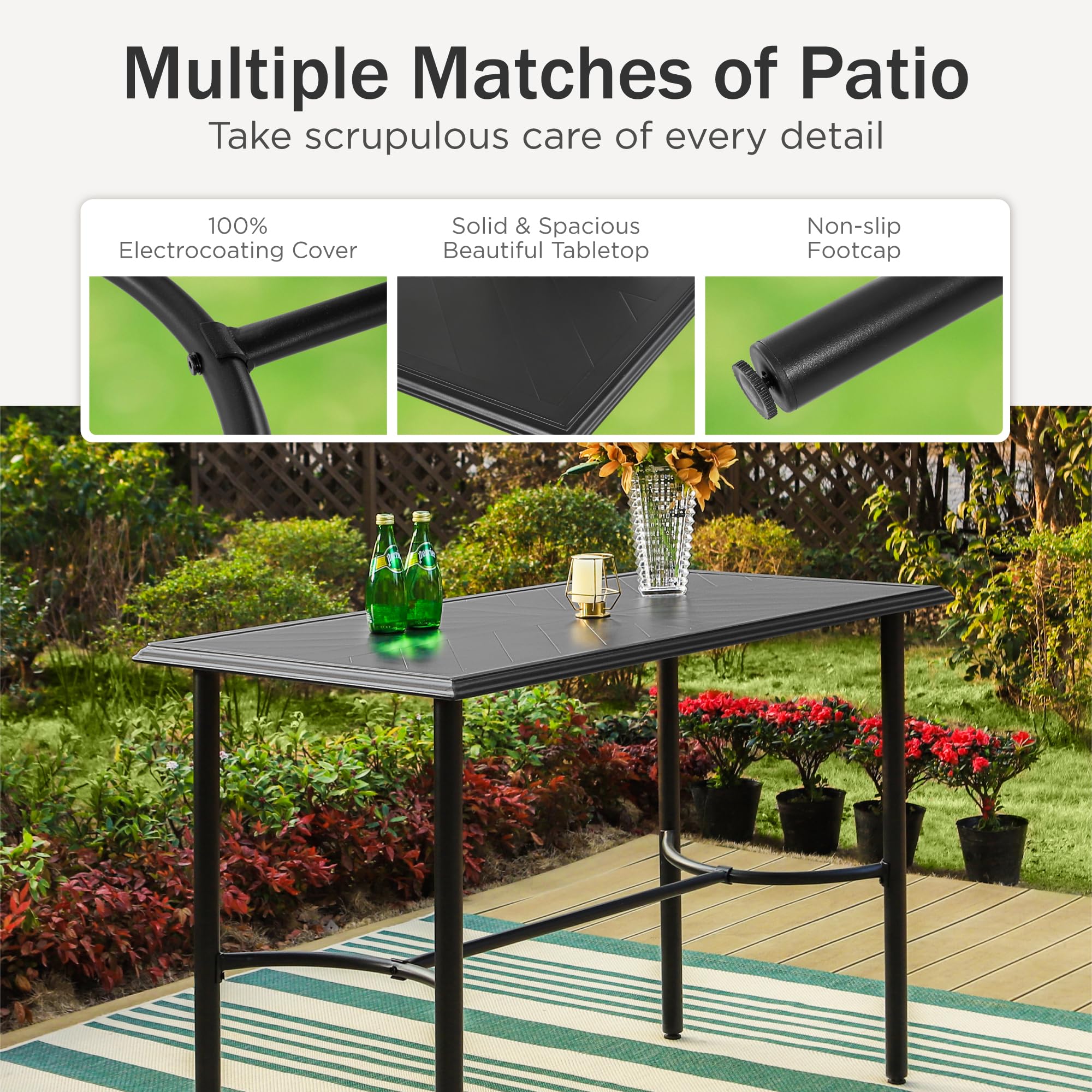 PHI VILLA 5 PCS Outdoor Counter Height Table and Chairs,Swivel Outdoor Bar Chairs with Grey Cushion and Metal bar Table for All Weather,Patio High Dining Set for Indoor,Garden,Yard