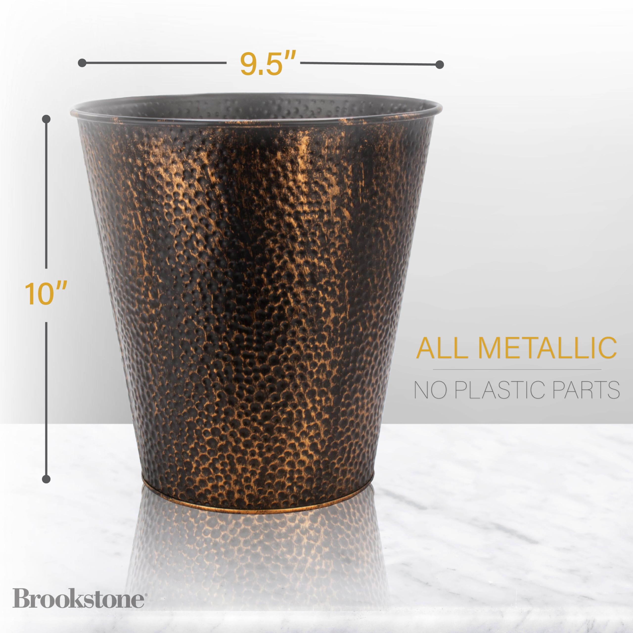 BROOKSTONE, Decorative Metallic Bronze Waste Basket Trash Can - Stylish and Functional Addition to Any Room