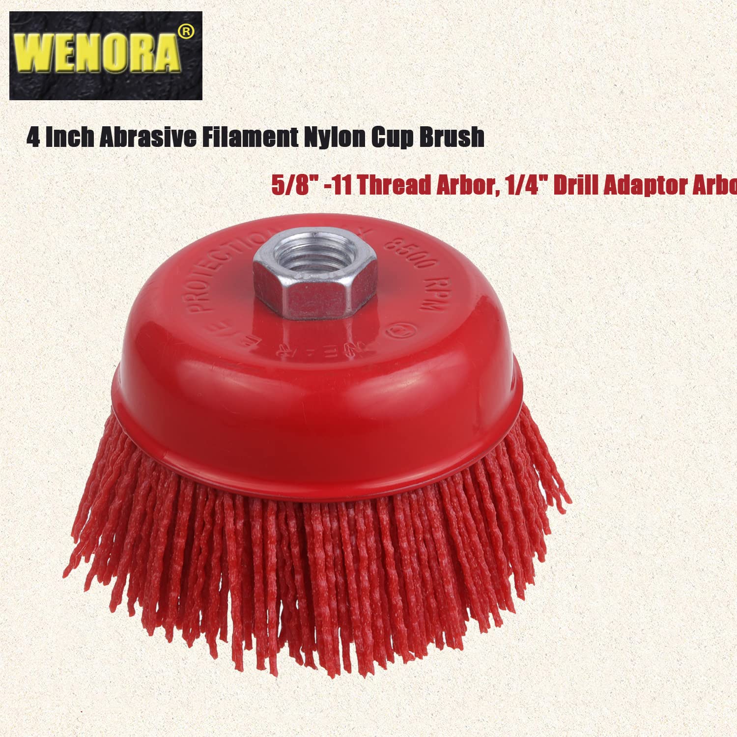 WENORA 4 Inch Abrasive Filament Nylon Cup Brush for Angle Grinder, 5/8" 11 Thread, Nylon Wheel Brush for Grinders -Remove Rust, Corrosion, Paint, for Surface Pre-Treatment of Various Metals (2 Pack)