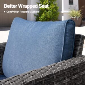 ovios Patio Sofa All Weather Outdoor Furniture Loveseat Couch High Back Wicker Rattan Loveseat Couch for Yard Backyard Porch (Denim Blue)