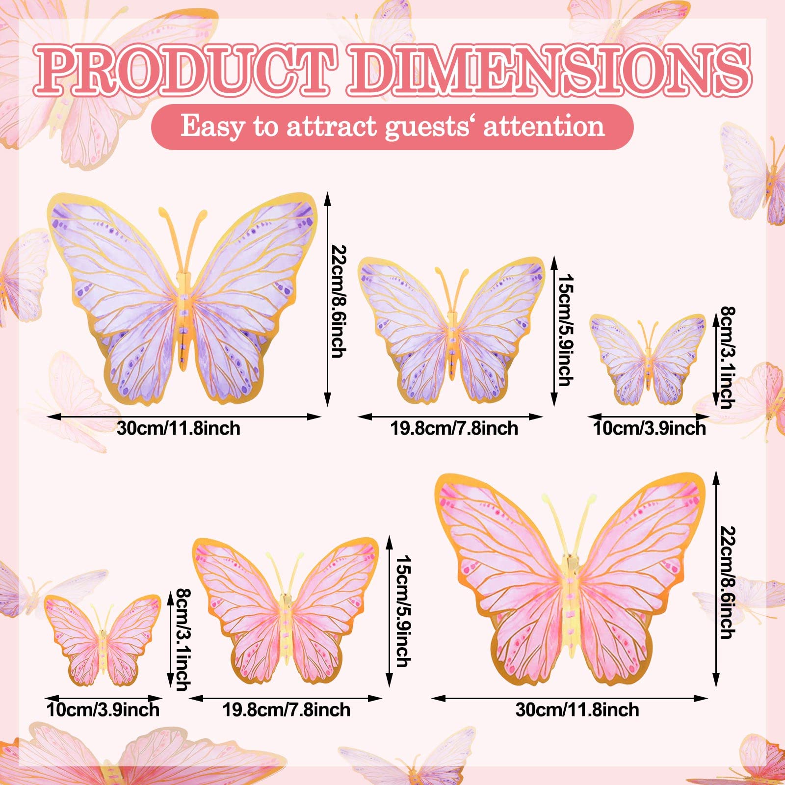 Outus 48 Pcs Christmas Butterfly Party Decoration Butterfly Baby Shower Centerpieces for Tables Large Paper Butterfly Table Toppers Centerpieces Wall Decor for Birthday Party Supplies(Pink, Purple)