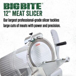 LEM Products BigBite 12 Inch Cast Aluminum Electric Meat Slicer Machine with Built-In Sharpener, Silver