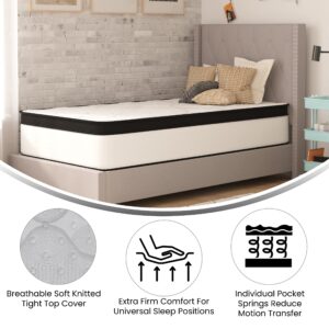 Merrick Lane Lofton Extra Firm Hybrid Mattress - White - CertiPUR-US Certified Foam - 12 Inch - Twin - Bed in A Box