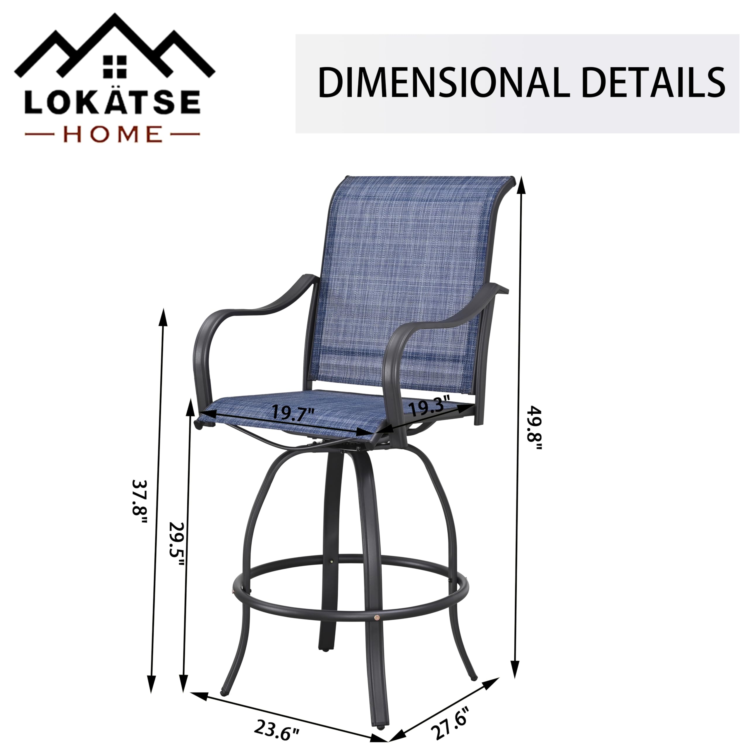 LOKATSE HOME Outdoor Swivel Bistro Stool Set of 4 for Balcony, Poolside, Backyard, Garden, Blue