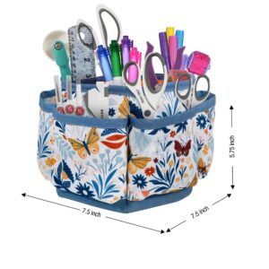 SINGER 360 Degree Rotating Organizer for Tabletop, Counter, Storage, Sewing Supplies, Art Supplies with Compartments, Butterfly Floral Print