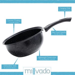 Millvado 3.5 Quart Saucepan, Naturally Nonstick Ceramic Sauce Pots, Small Sauce Pan for Cooking and Boiling, Ceramic Cooking Pot for Stovetop, Campfire, Outdoor Stove