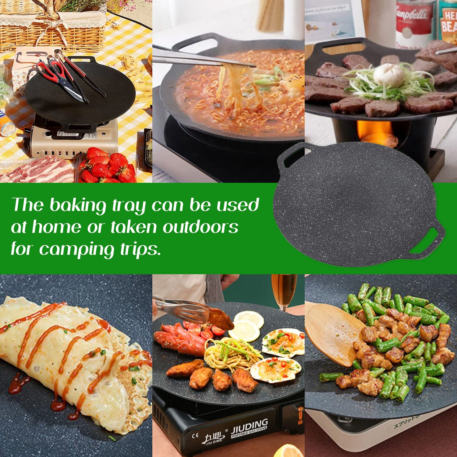 Korean Griddle Pan, Korean BBQ Plate Barbecue Grill Non Stick Circular Frying Pan for Home Outdoor Stove, Non-stick Coating frying Pan(Gas Model 33cm)