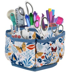 singer 360 degree rotating organizer for tabletop, counter, storage, sewing supplies, art supplies with compartments, butterfly floral print