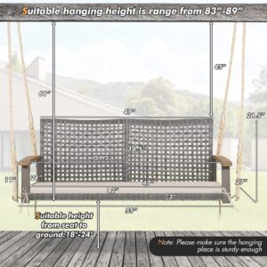 RELAX4LIFE 2-Seater Outdoor Porch Swing - Patio PE Rattan Hanging Swing Bench with Seat Cushion and Strong Hanging Ropes, Wicker Swing Loveseat Bench for Porch, Backyard, Garden, 800 lbs (Off White)