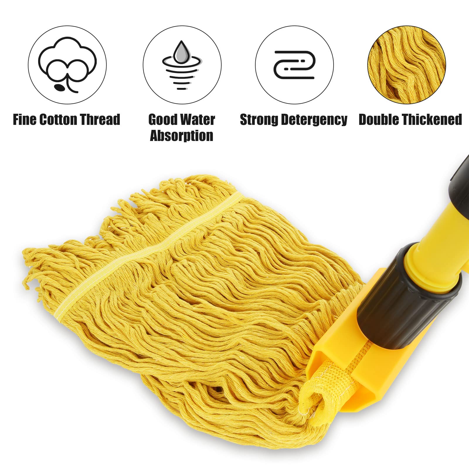 Commercial Mop, Commercial Mop Handle with 2Pcs Commercial Mop Head, Looped-End String Industrial Mop Heavy Duty Mop for Floor Cleaning, Blue/Yellow