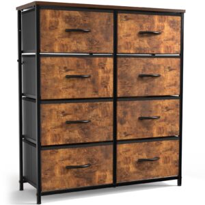 smug dresser for bedroom cabinet organizers wood top table furniture with 8 fabric storage tower unit, chest of drawers for closet, living room, hallway, porch, rust brown