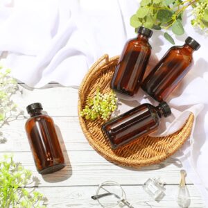 Nuenen 16 Pack 8 oz Amber Boston Round Glass with Black Poly Cone Cap Boston Bottle Brown Amber Glass Bottle for Homemade Vanilla Extract Essential Oils Lab Chemicals