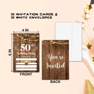 CLIRBE 50th Birthday Invitations, 1973 Birthday Party Invitations For Women Men, 50 Year Old Birthday Invites, Rustic Wood Theme Birthday Party Decorations, 20 Invitations with 20 Envelopes - A05