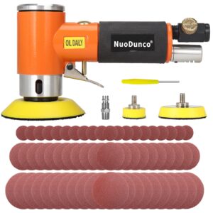 nuodunco 1/2/3 inch mini random orbital air sander kit industrial grade pneumatic sander for auto body work with 60 pcs 1"2"3" hook & loop sanding discs for metal & woodworking