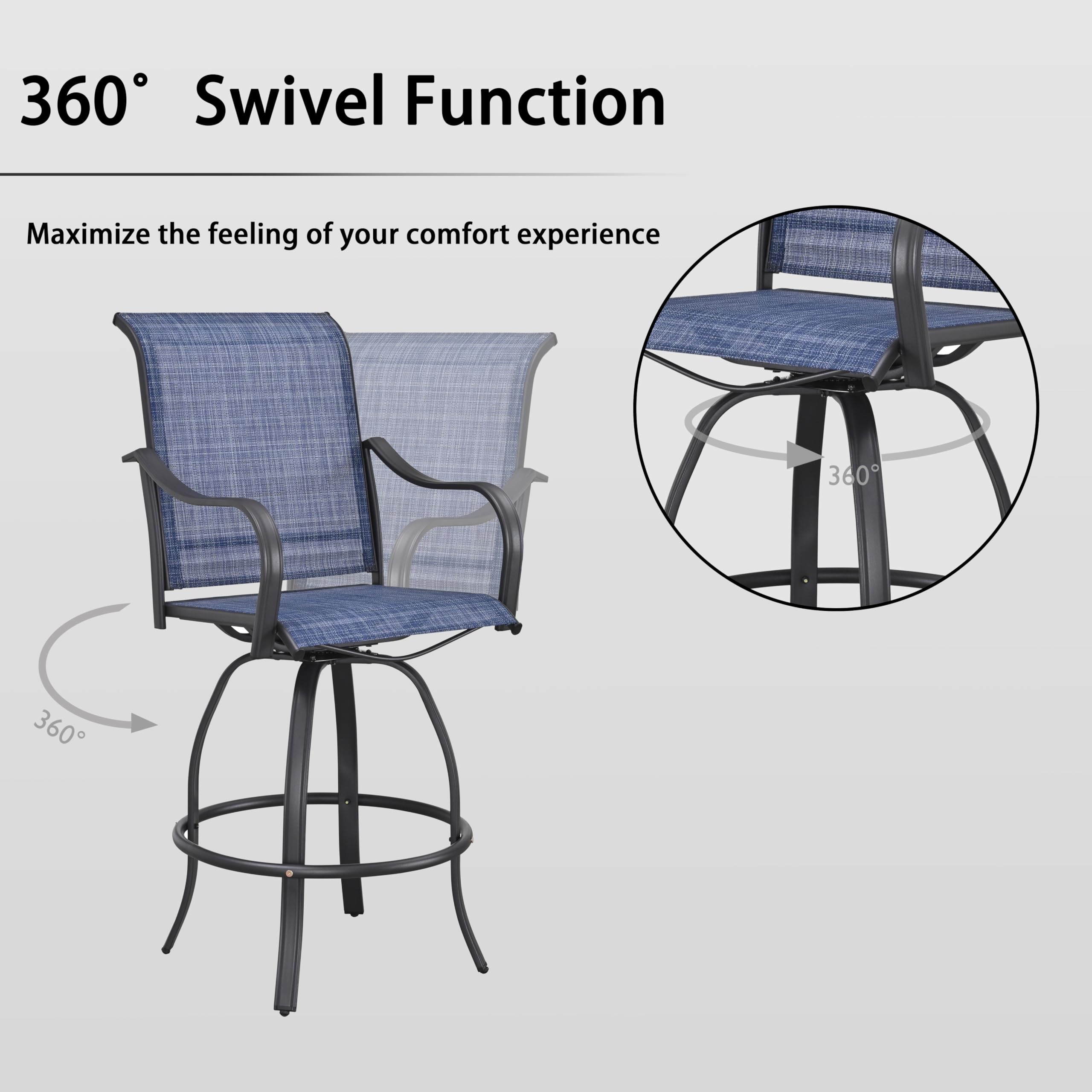 LOKATSE HOME Outdoor Swivel Bistro Stool Set of 4 for Balcony, Poolside, Backyard, Garden, Blue