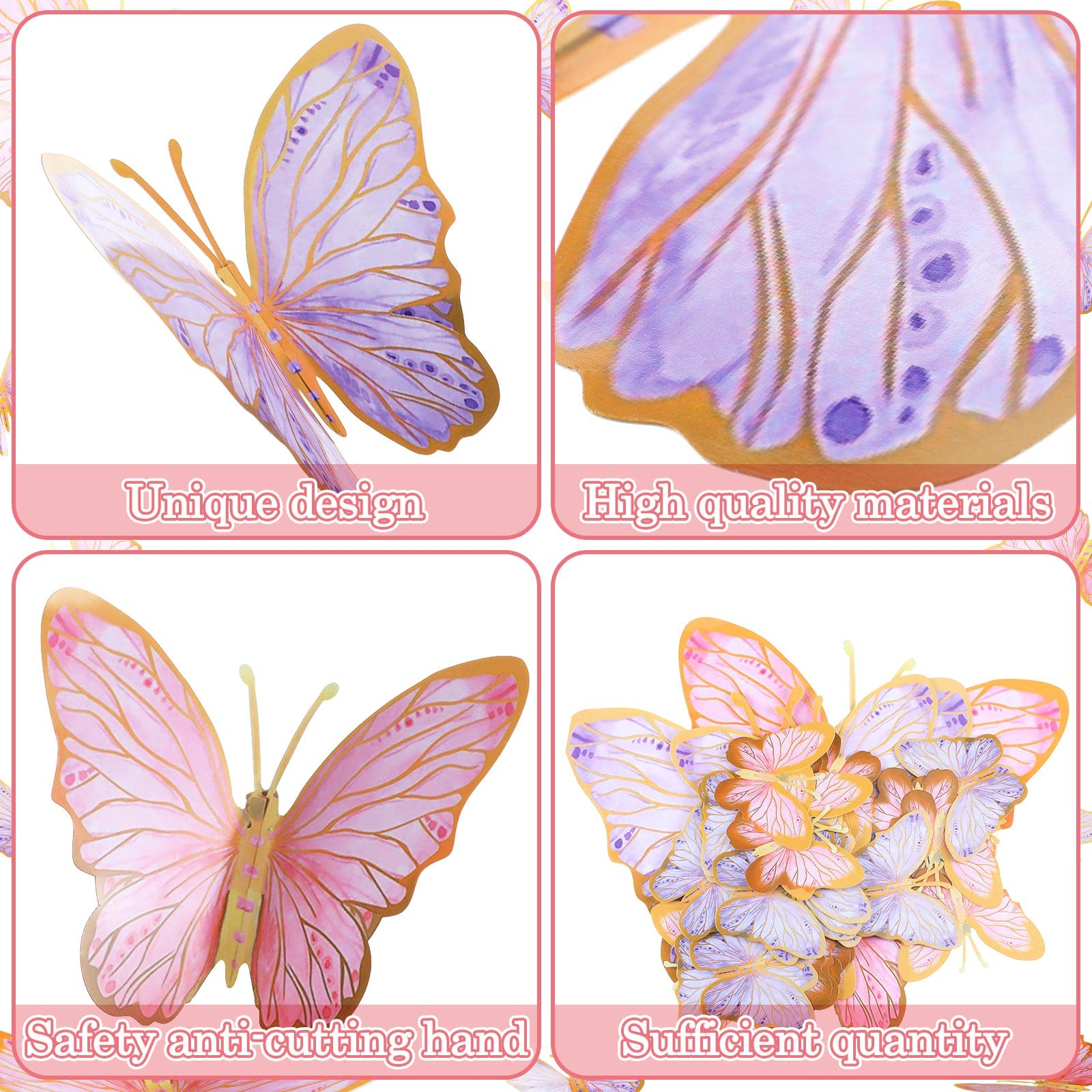 Outus 48 Pcs Christmas Butterfly Party Decoration Butterfly Baby Shower Centerpieces for Tables Large Paper Butterfly Table Toppers Centerpieces Wall Decor for Birthday Party Supplies(Pink, Purple)