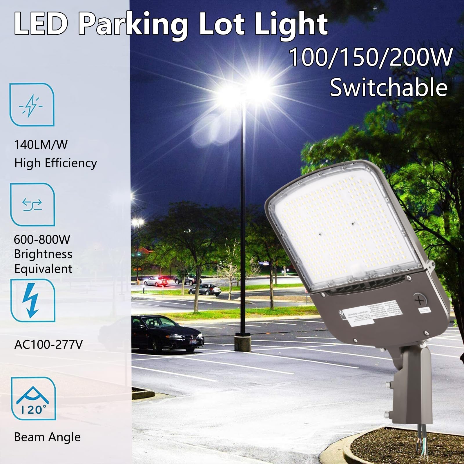 200W Dimmable Outdoor LED Parking Lot Light with Dusk to Dawn Photocell, 30000LM(150LM/W) 5000K 750W HPSHID Equiv, UL/DLC Commercial Waterproof Slip Fitter Mount LED Flood Light Fixture for Area, Yard