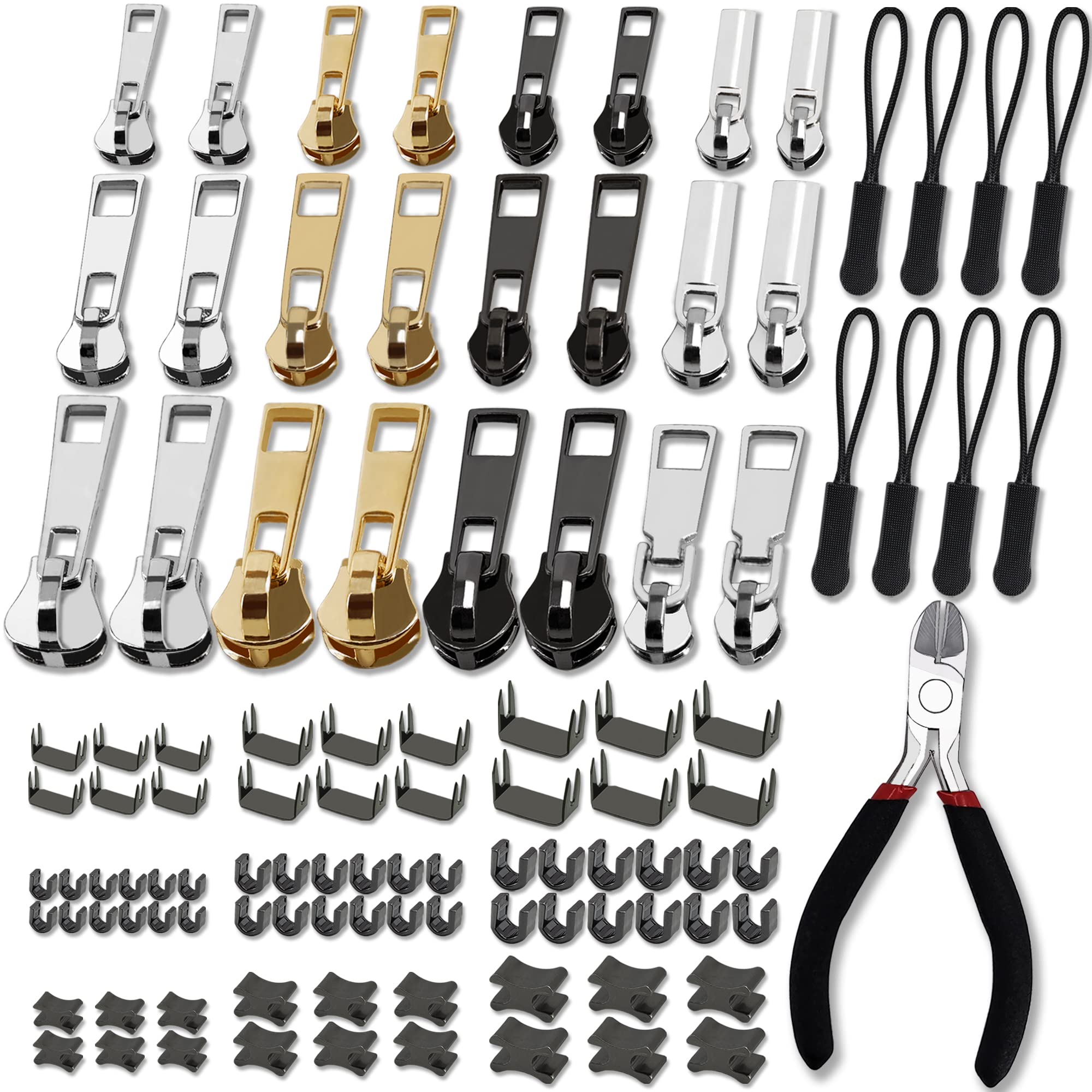 105 Pieces Zipper Repair Kit #3#5#8, Zipper Replacement with Install Plier for Repairing Coats, Jackets, Tents, Backpacks, Sleeping Bag, Luggage