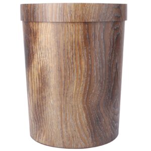 VICASKY Bathroom Wastebasket Farmhouse Container - Trashcan Vintage Wood Grain Bathroom Trash Can 10L Round Wastebasket Farmhouse Garbage Container Waste Retro Modern Small Basket Brown