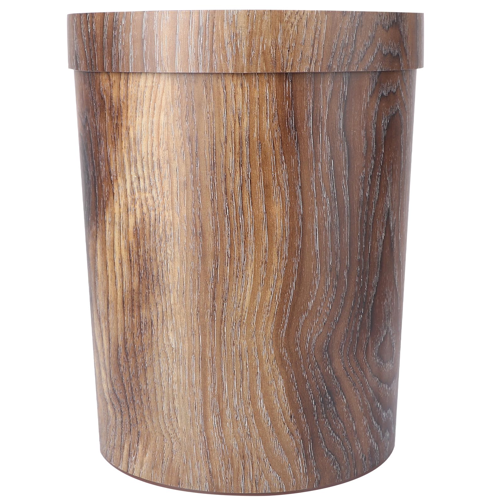 VICASKY Bathroom Wastebasket Farmhouse Container - Trashcan Vintage Wood Grain Bathroom Trash Can 10L Round Wastebasket Farmhouse Garbage Container Waste Retro Modern Small Basket Brown