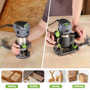 WORKPRO Compact Router Combo Kit, 6.5 Amp Compact Router Fixed Base & Plunge Router for Woodworking Slotting Trimming, 6 Variable Speeds to 32000 RPM