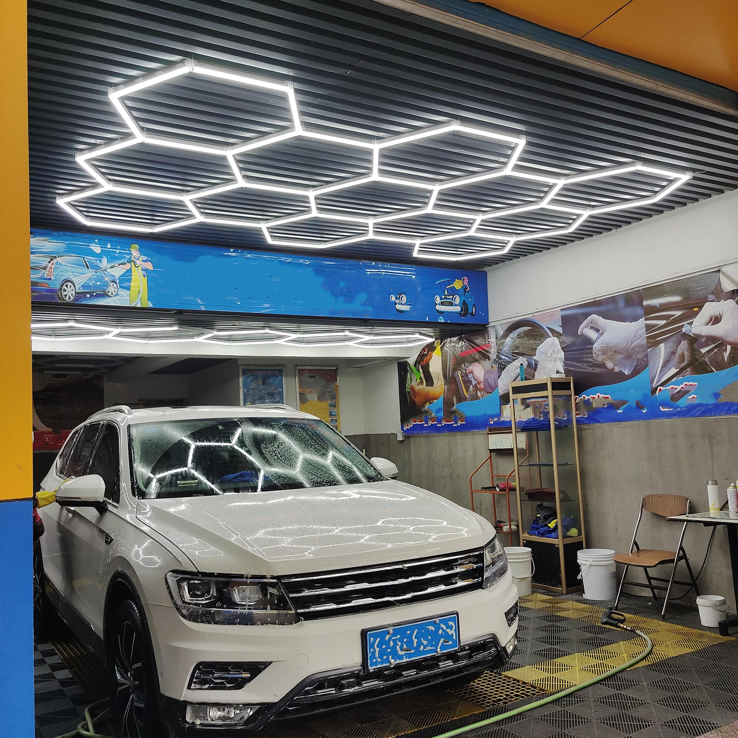 SENKOYU Hexagonal Led Garage Light, 17 Cellular System Led Shop Light for Garage/Workshop/Salon/Auto Detail Shop/Barber Shop LED Light 6500K, 36890LM, 552W, IP54 2 Years Warranty, AC 100-240V