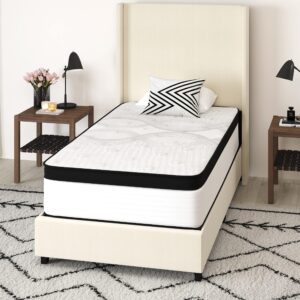 Merrick Lane Lofton Extra Firm Hybrid Mattress - White - CertiPUR-US Certified Foam - 12 Inch - Twin - Bed in A Box